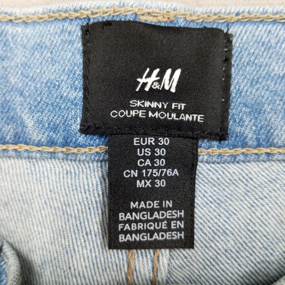 H&M Skinny Fit Distressed Jeans Womens Size 30 High Rise comfort Stretch Blue - Picture 7 of 12